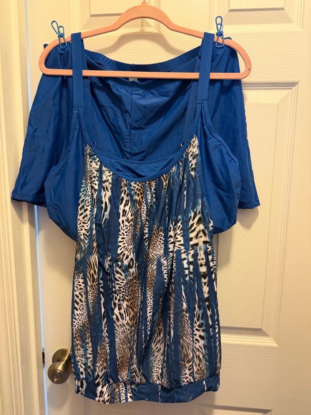 Blue Animal Print Tank with Built-In Shelf Bra